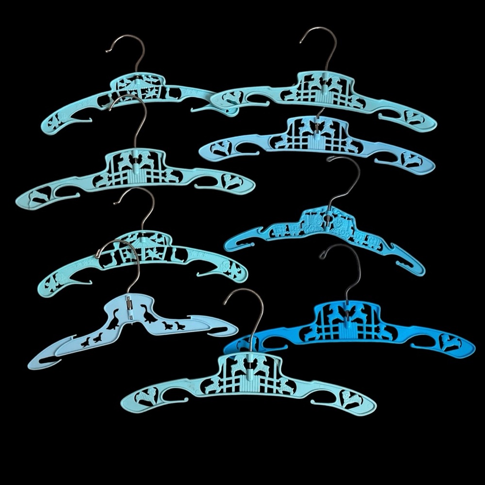 Vintage MCM Baby Clothes Hangers Plastic Blue 9 pc